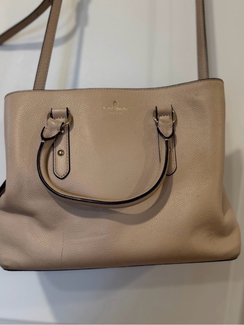 kate spade taupe pink pebbled leather shoulder tote